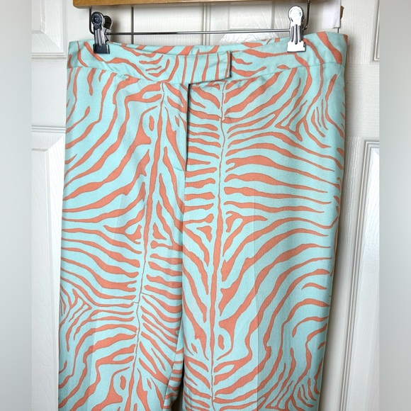 J. MCLAUGHLIN Zebra Animal Print Pants Slacks Trousers Aqua Blue Pink Peach Silk - Picture 2 of 11
